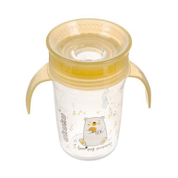 Akuku Non-spill cup 360° 240 ml with dual handle yellow Babyudstyr A0670