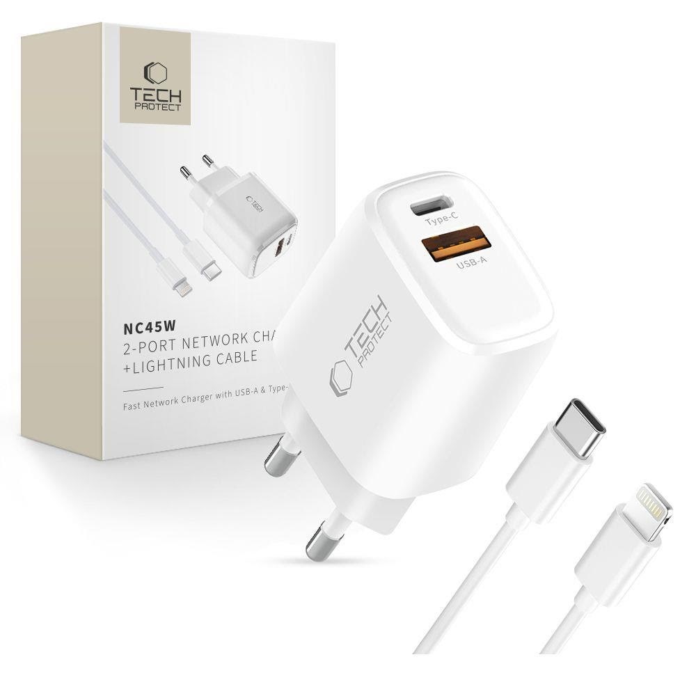 Tech-Protect NCA45W-GAN 2-Port 45W AC Charger - White Mobil Oplader 5906302336012