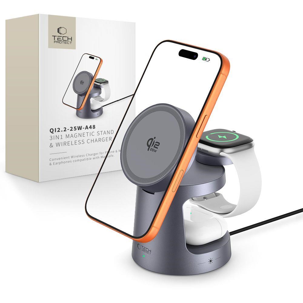 Tech-Protect Wireless charger QI2.2-25W-A48 3in1 magnetic - navy blue Mobil Oplader 5906302352531