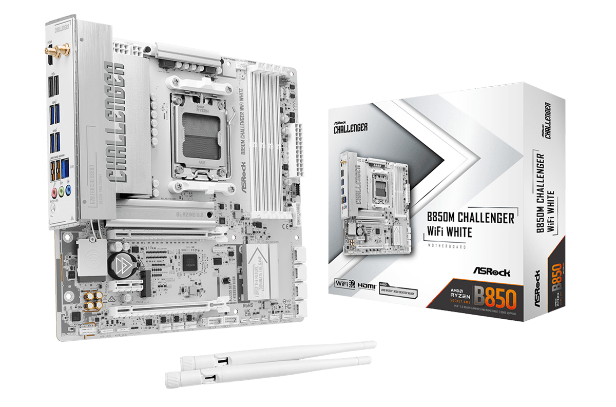 ASRock B850M Challenger WiFi White Bundkort - AMD B850 - AMD AM5 - DDR5 RAM - Micro-ATX