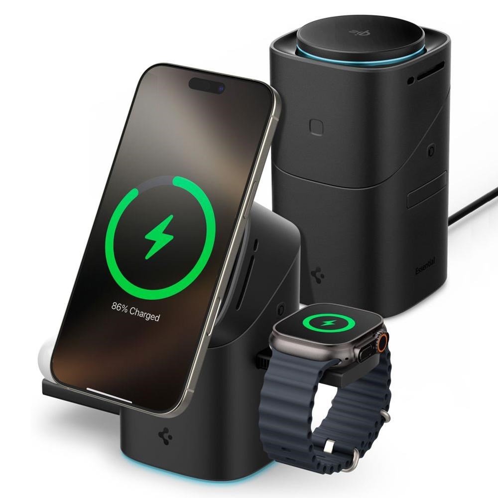 Spigen Essential EF223MS 3-in-1 QI2 Wireless Charger - Black Mobil Oplader ACH09542