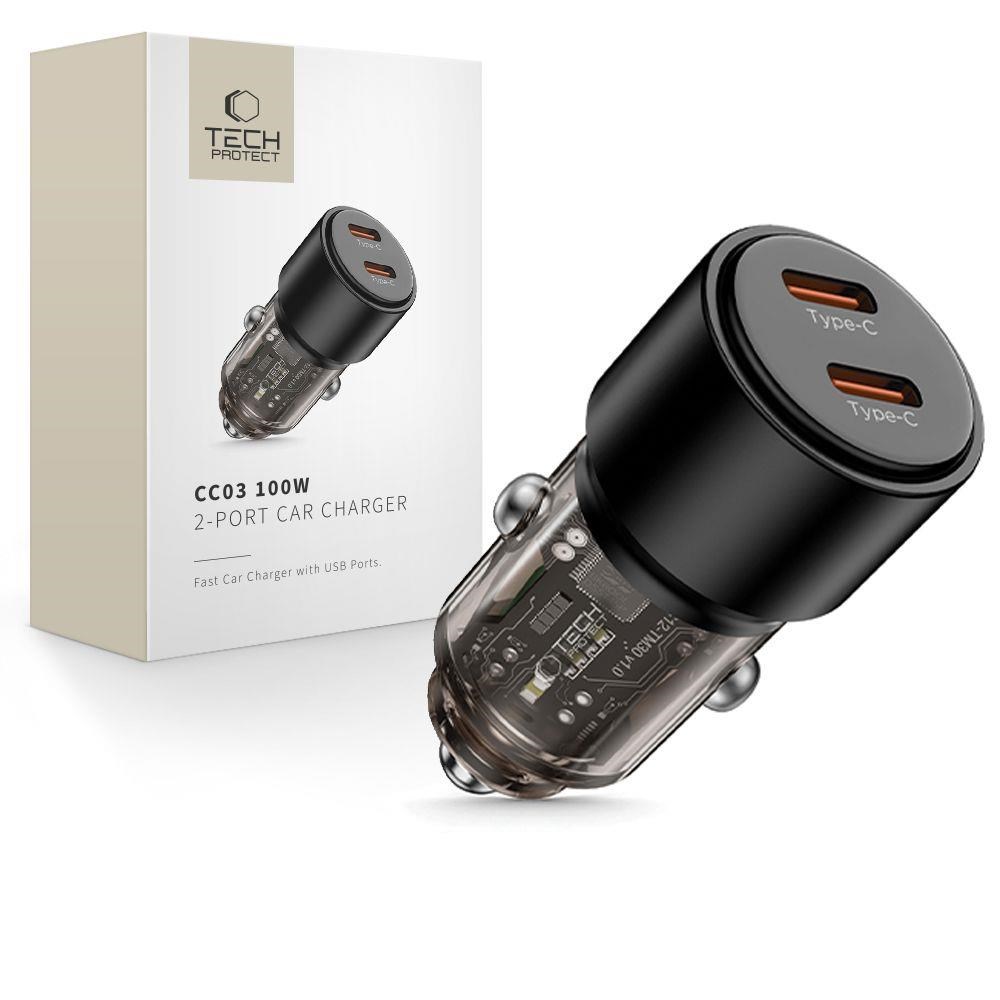 Tech-Protect Car Charger CC03 2-Ports PD100W - Black Mobil Oplader 5906302361687
