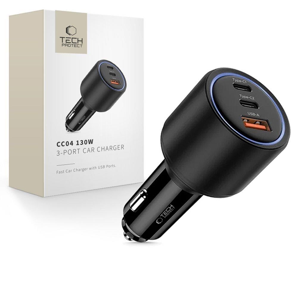 Tech-Protect CC04 3-port PD130W car charger - black Mobil Oplader 5906302361694