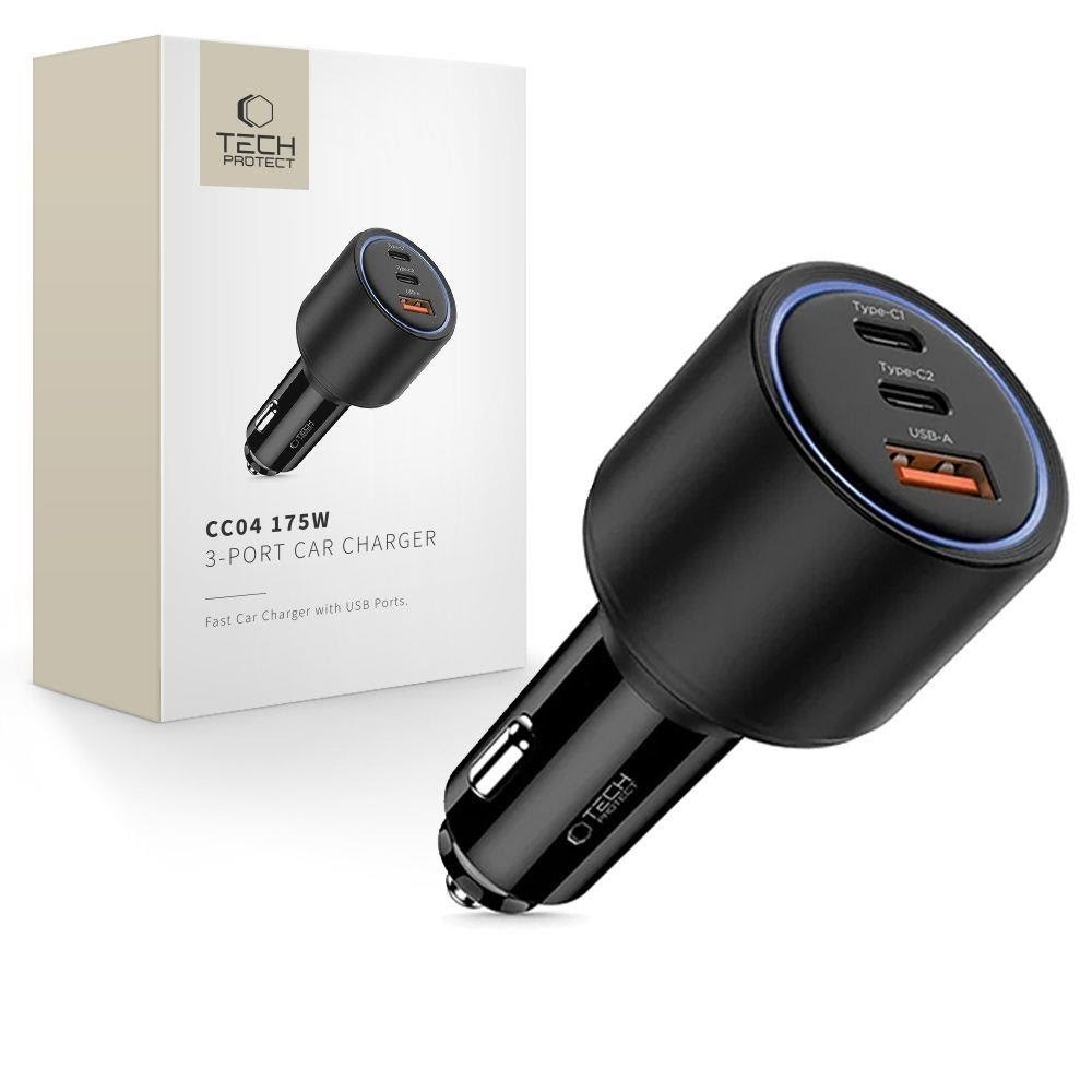 Tech-Protect Car Charger CC04 3-Ports PD175W - Black Mobil Oplader 5906302361700