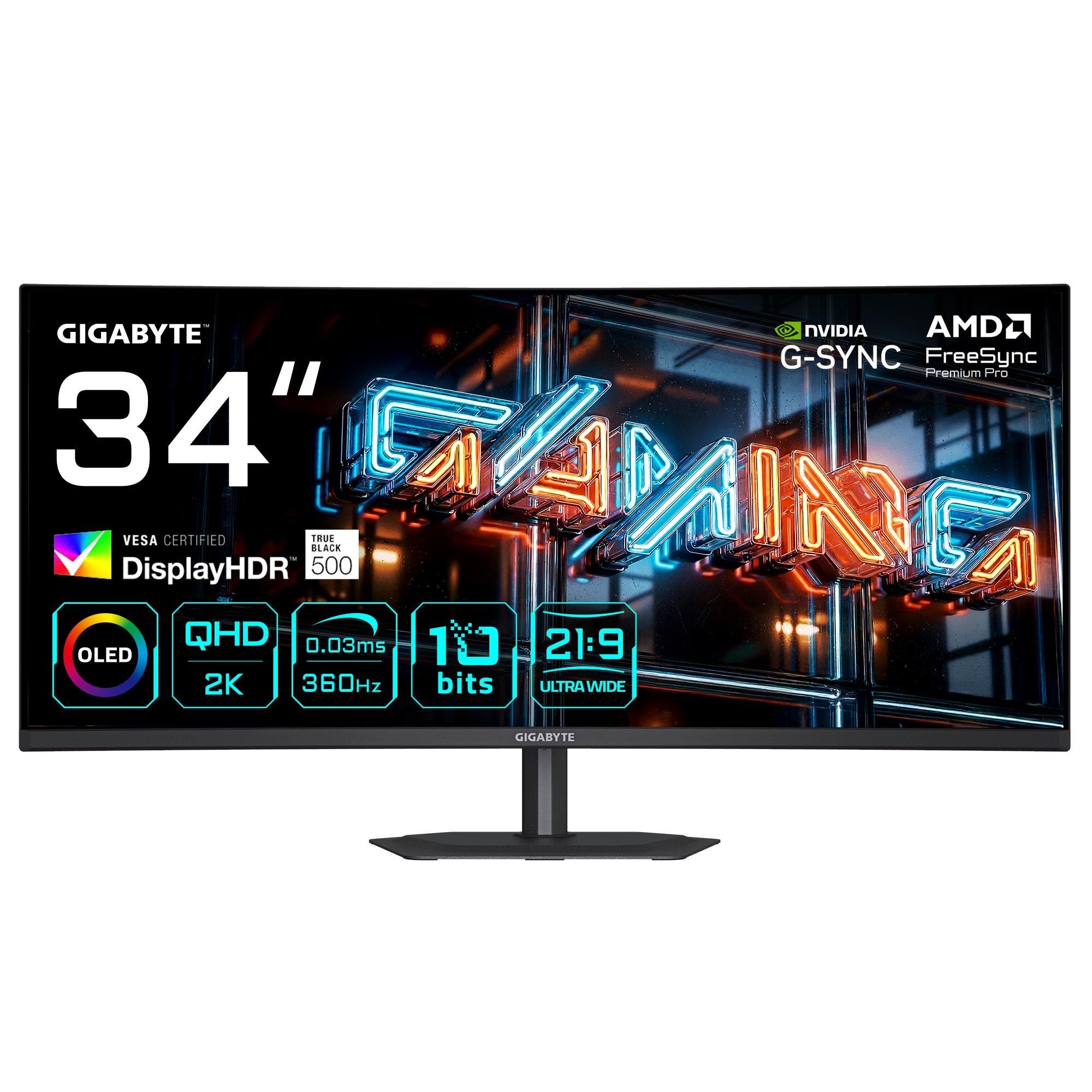 34" GIGABYTE MO34WQC36 - 3440 x 1440 (WQHD) - 360Hz - QD-OLED Computerskærm Black