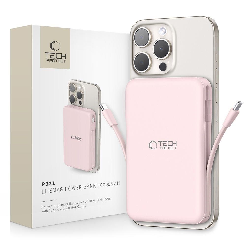 Tech-Protect PB31 LifeMag MagSafe 10000 mAh Power Bank - Pink - 10000 mAh