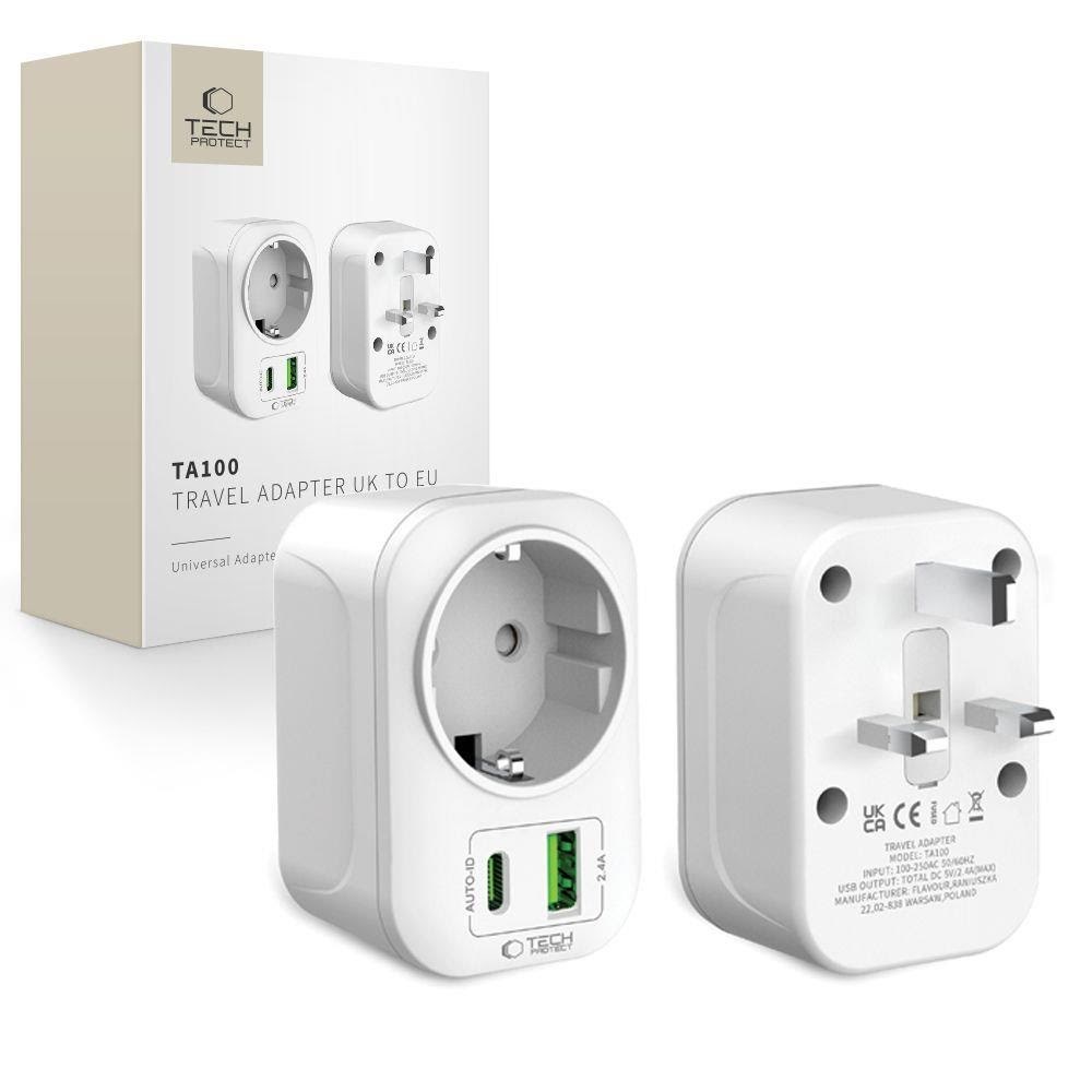 Tech-Protect TA100 UK Adapter - White Mobil Oplader 5906302368525