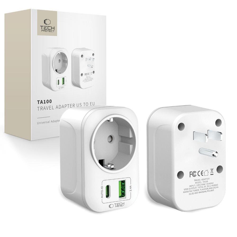 Tech-Protect TA100 US Adapter - White Mobil Oplader 5906302368532