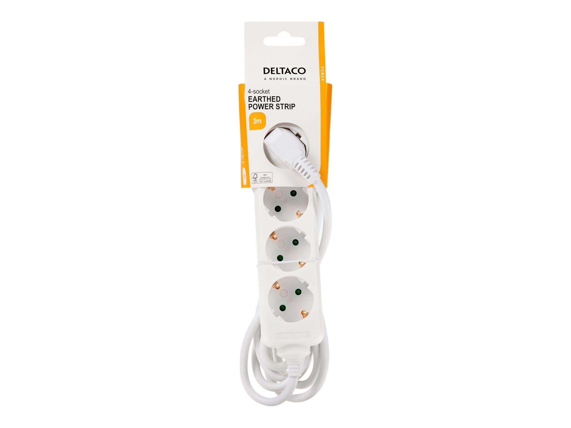 Deltaco GT-0401 - power strip - 3680 Watt Strømkabel Hvid