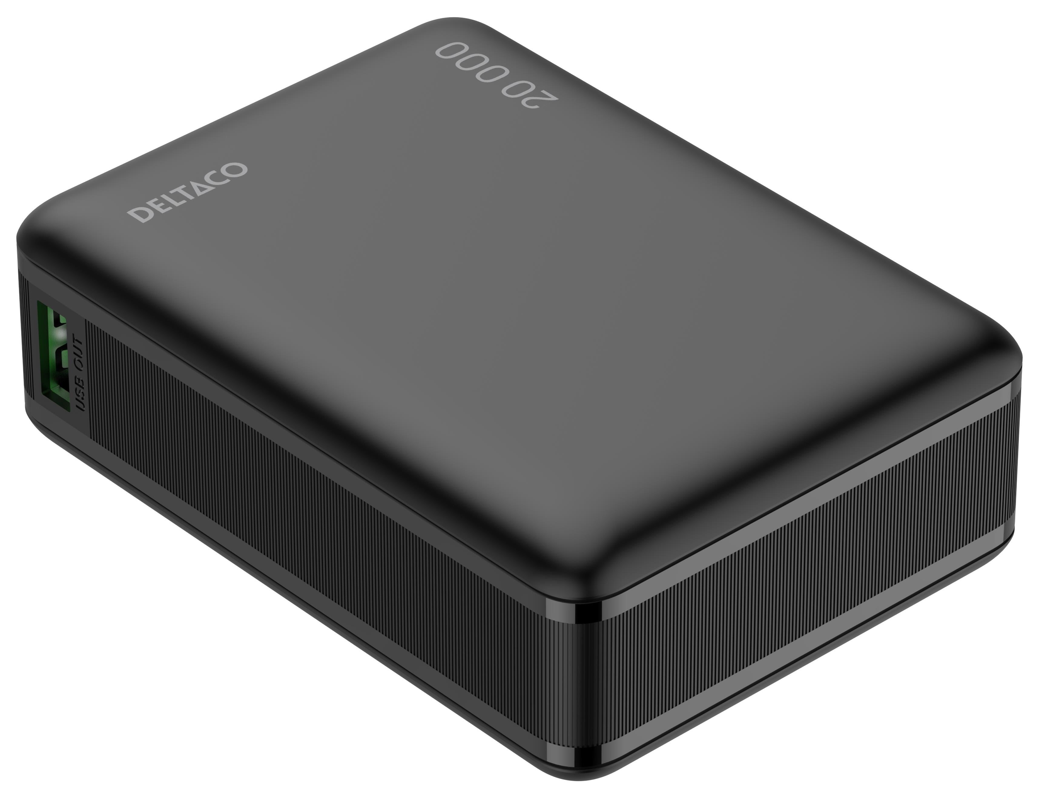 Deltaco PB-C1012 Powerbank | PD 65W | 1x USB-C + 1x USB-A | Black - 20000 mAh Powerbank Sort