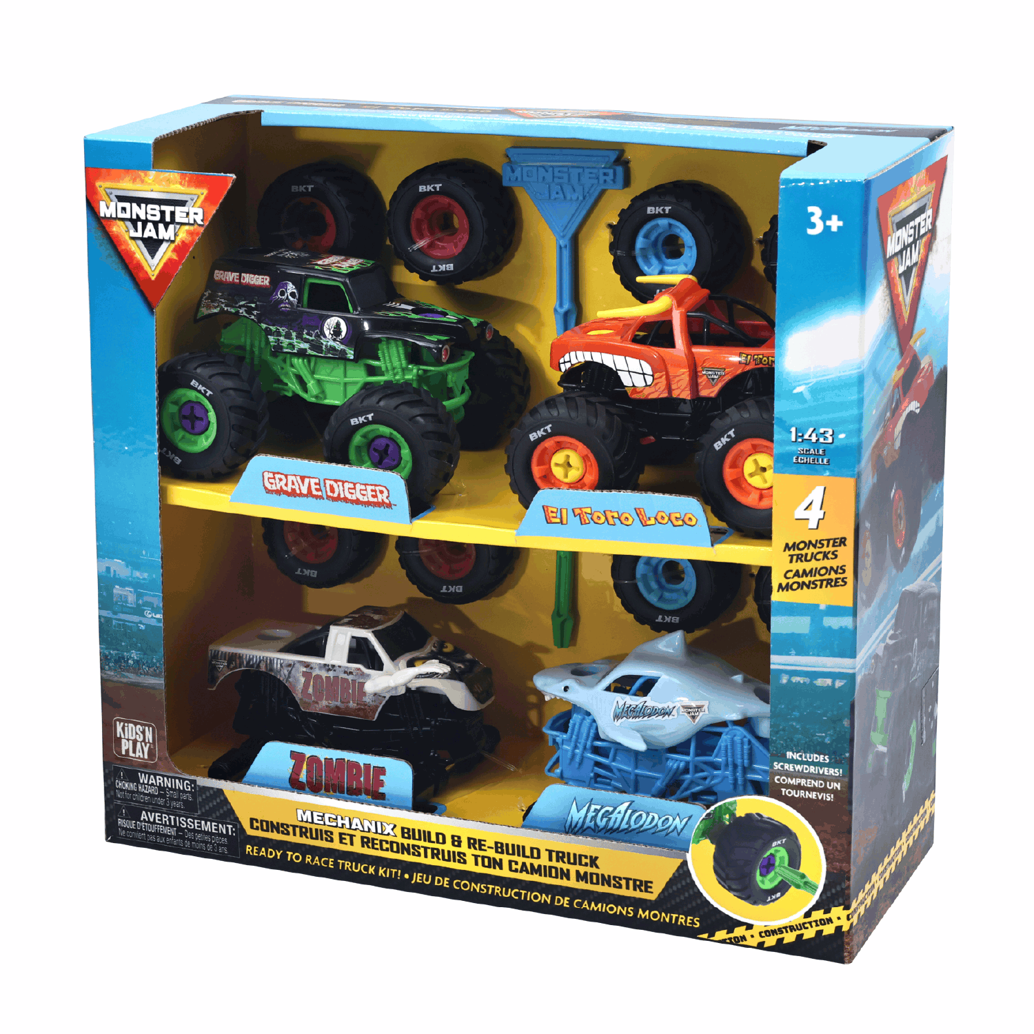 Monster Jam Mechanix 1:43 Build N ReBuild 4 pk Legetøjsbil 5004554