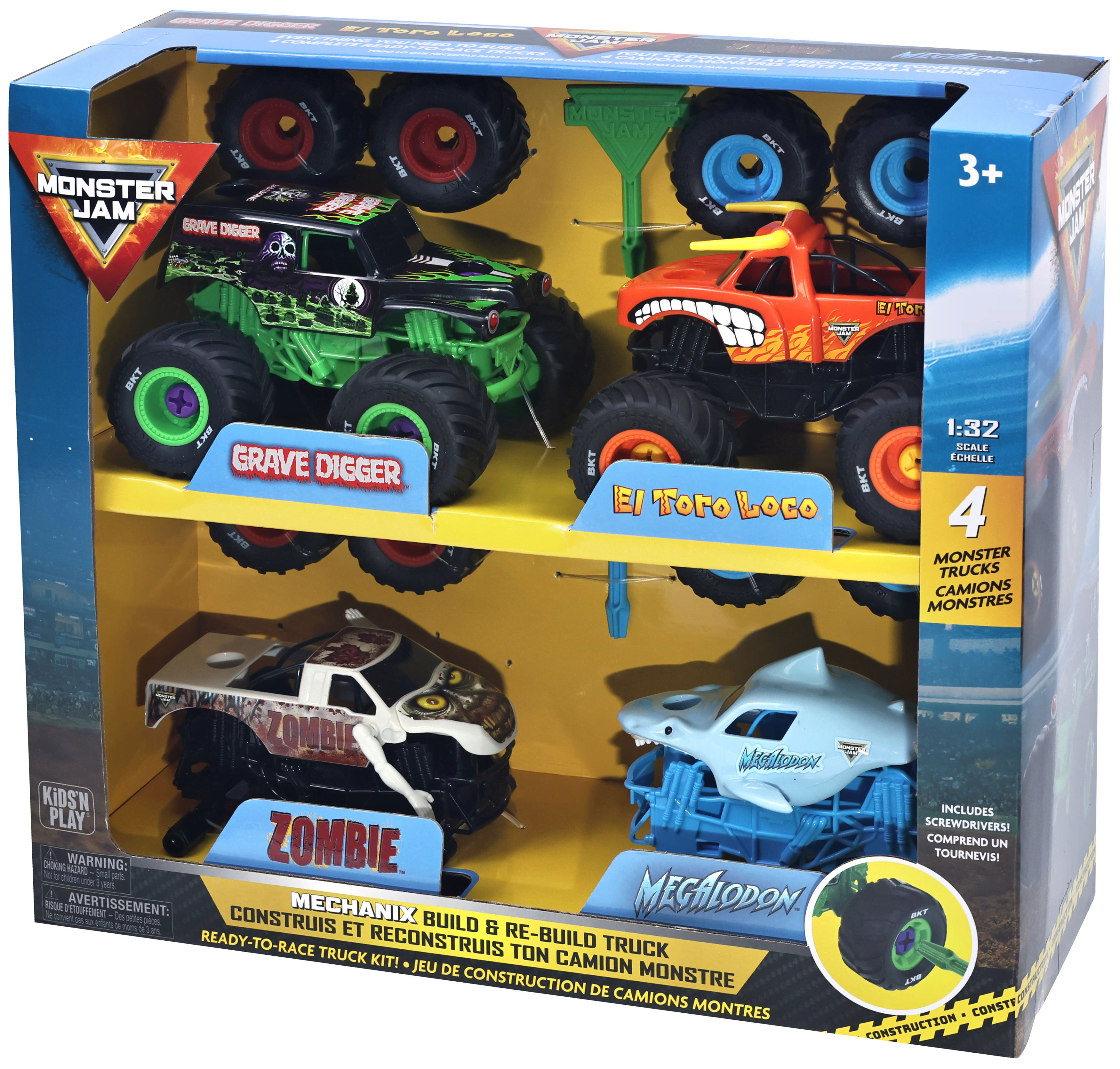Monster Jam Mechanix 1:32 Build N ReBuild 4 pk GD Legetøjsbil 5004756