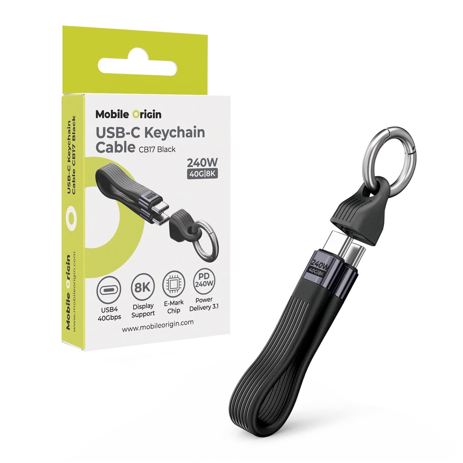 Mobile Origin CB17 240W 40Gbps 8K USB-C Keychain Cable - Black Usb Kabel MO-UK-CB17-BLK