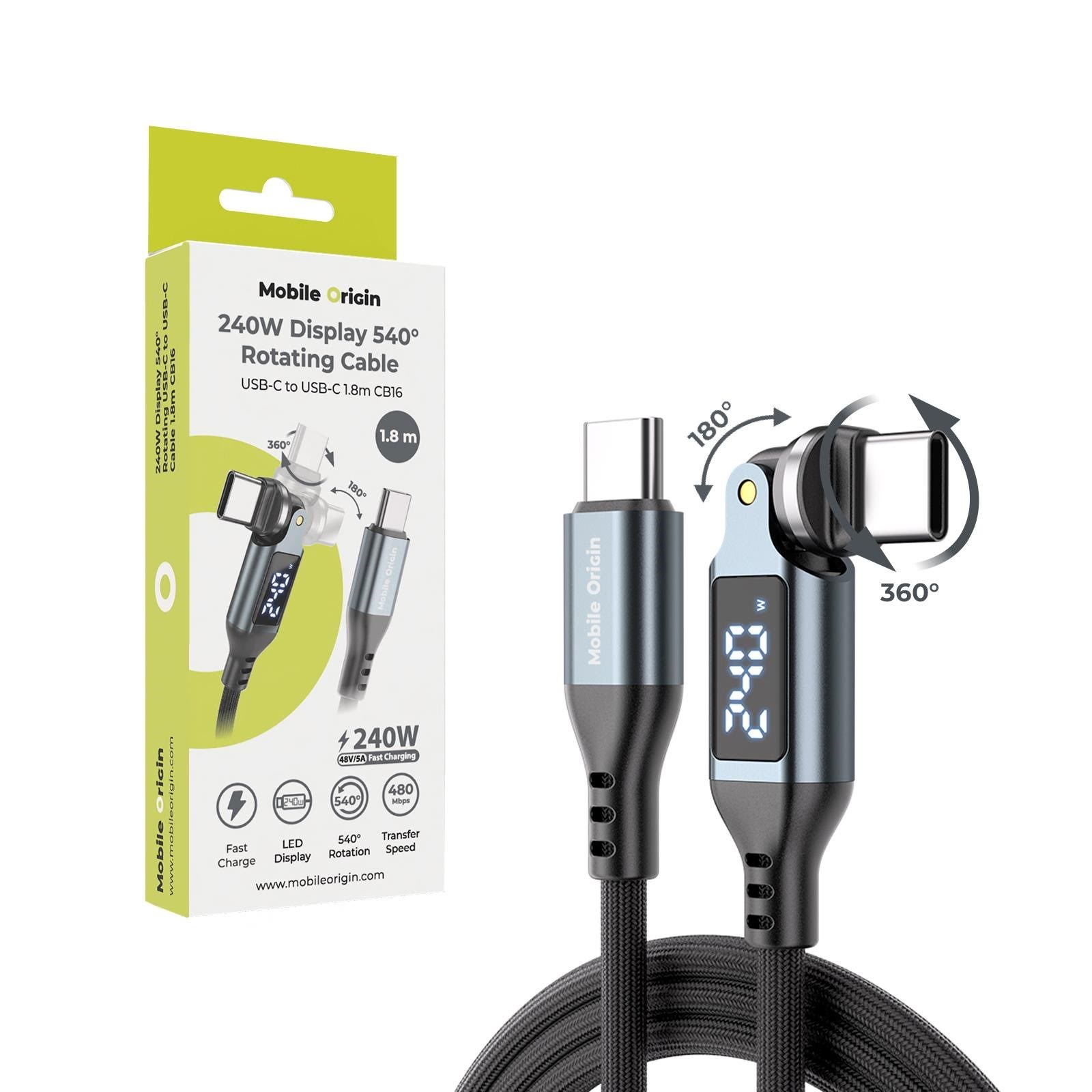 Mobile Origin CB10 240W Display 540° Rotating USB-C to USB-C Cable - 1.8m Usb Kabel MO-DRC-M-CB16