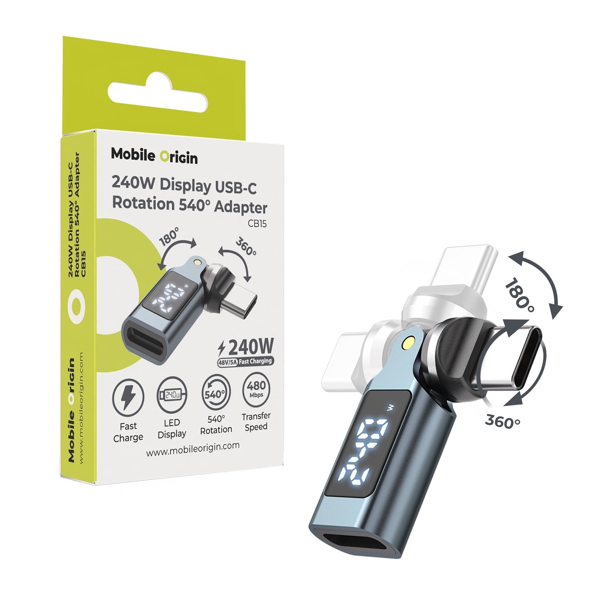 Mobile Origin CB15 240W Display USB-C Rotation 540° Adapter Usb Kabel Sort MO-240WRA-CB15