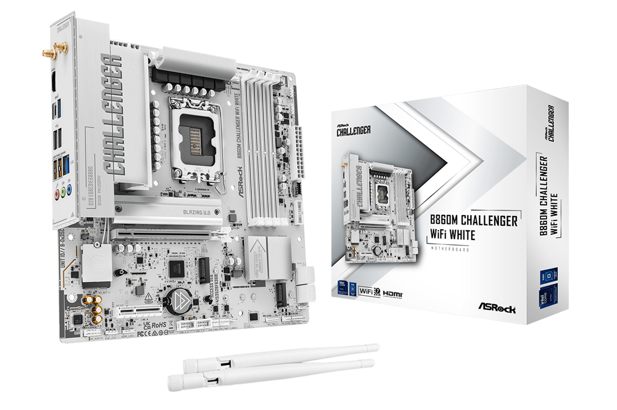 ASRock B860M Challenger WiFi White Bundkort - Intel B860 - Intel LGA1851 - DDR5 RAM - Micro-ATX Bundkort 90-MXBUQ0-A0UAYZ