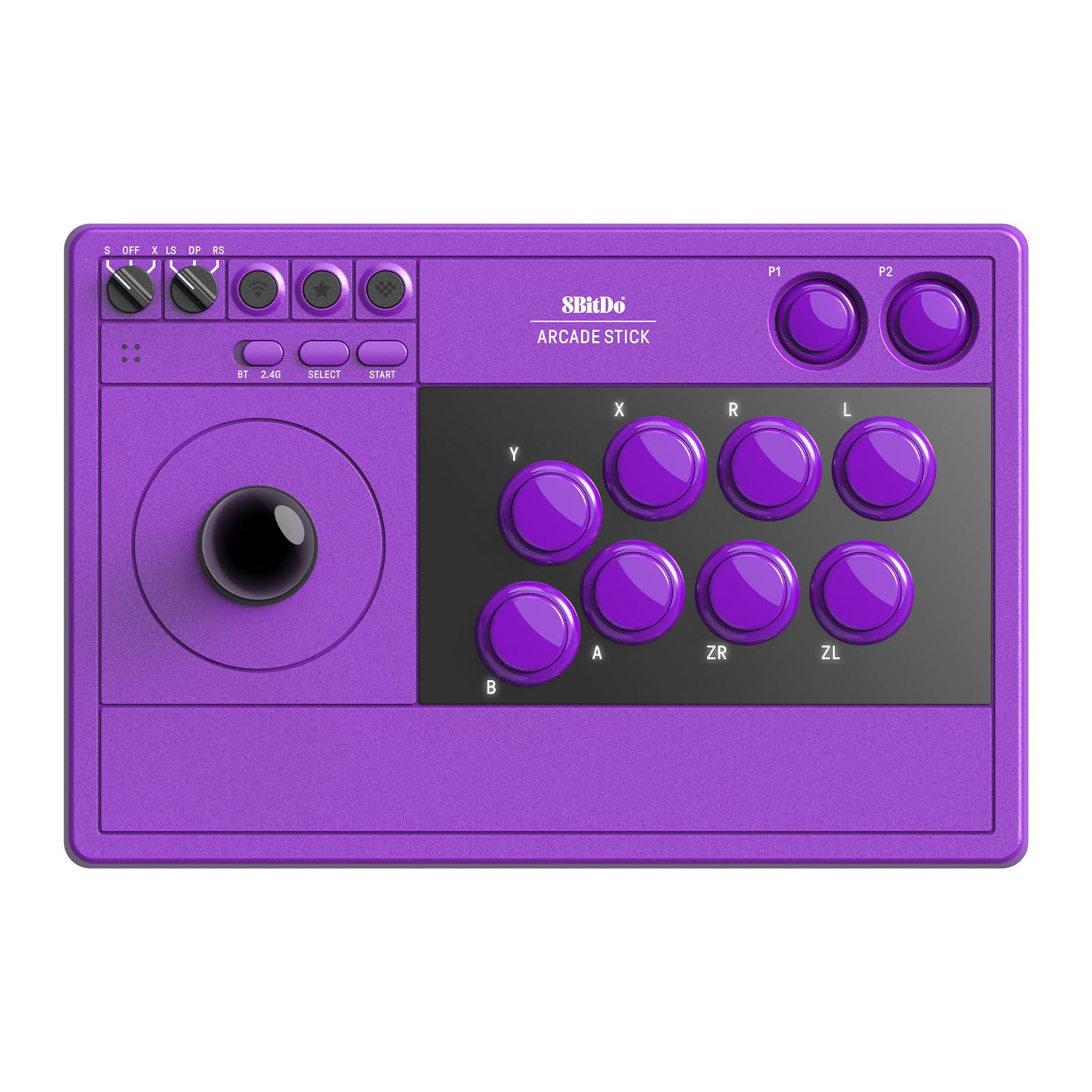 8BitDo Arcade Stick for Nintendo Switch 1 & 2 - PC - Purple - Wireless Arcade stick - Nintendo Switch Spil Tilbehør 6922621509028