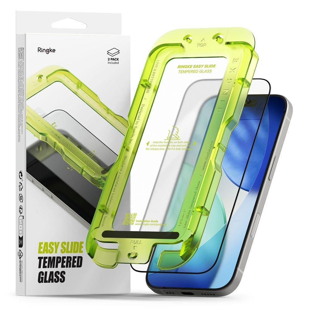 Ringke Easy Slide 2-pack Tempered Glass for iPhone 17 - Black Beskyttelsesglas 8800328811874