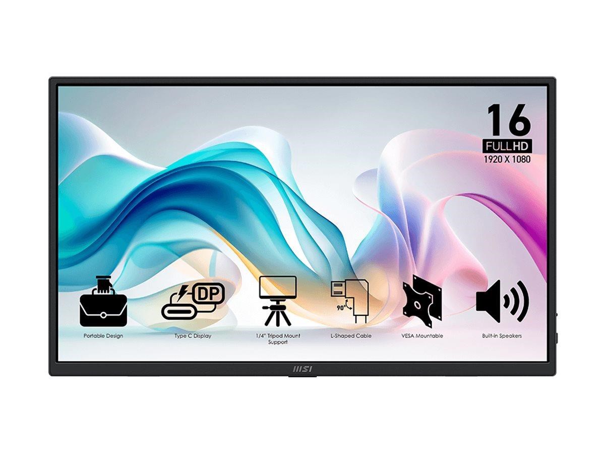16" MSI PRO MP165DE E6 - LED monitor - Full HD (1080p) - 16" Computerskærm Black 9S6-3PE50M-002