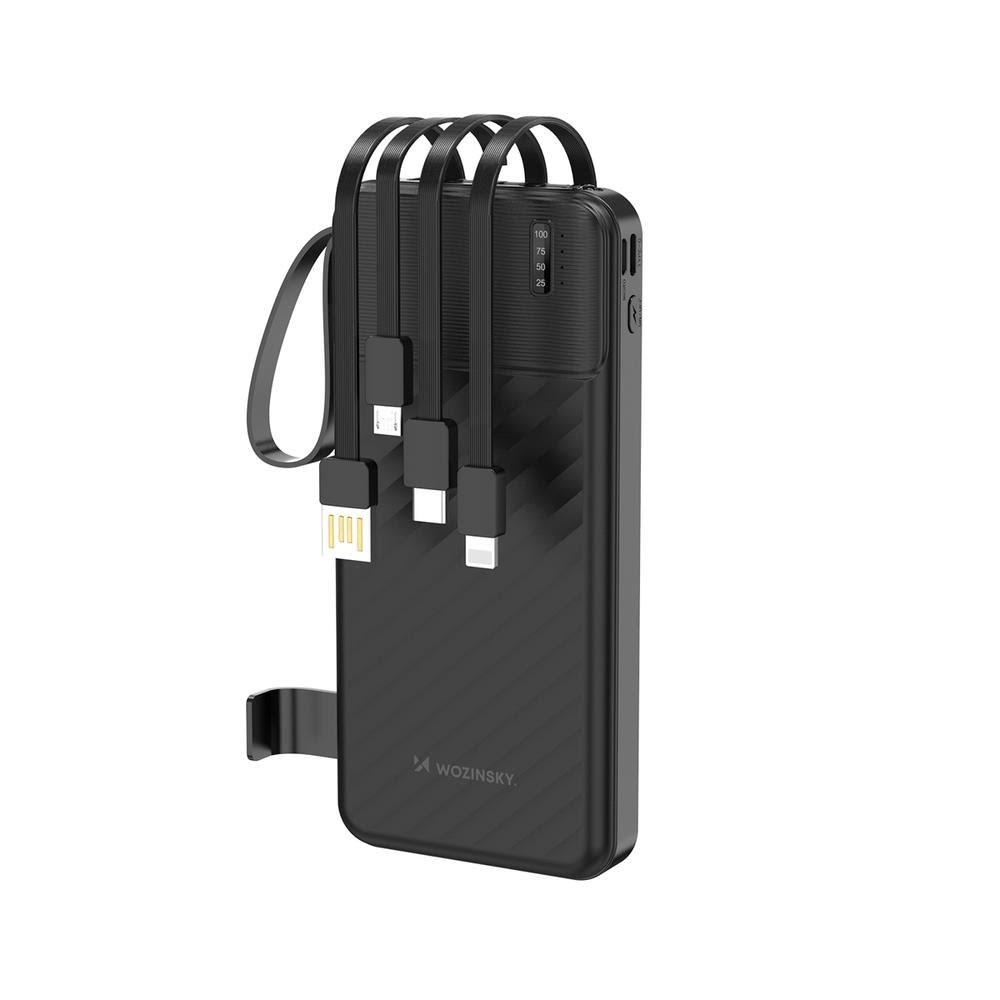 Wozinsky W11-B 10000mAh 10W Powerbank with Built-in Cables and Flashlight - Black - 10000 mAh
