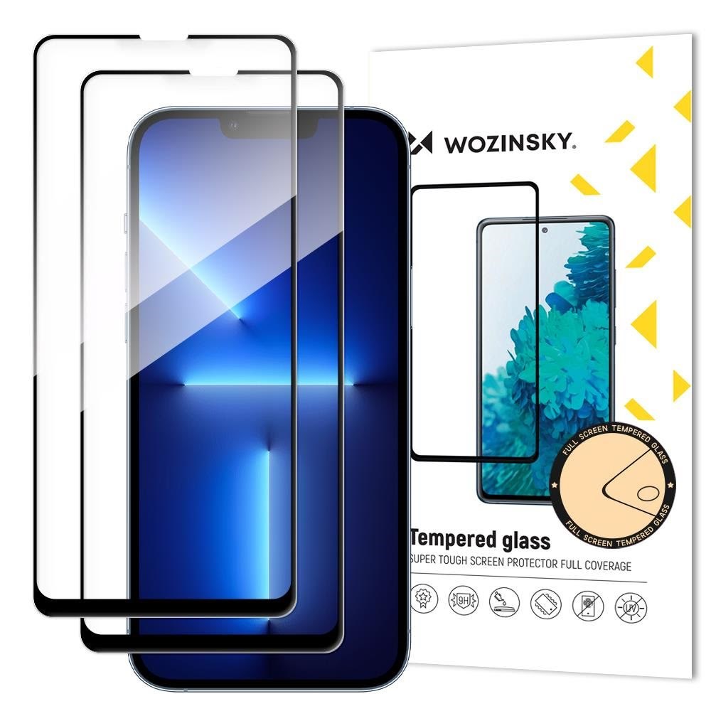 Wozinsky 2x Hærdet glas cover-venlig iPhone 17e / 16e / 14 / 13 sort Beskyttelsesglas 5907769310416