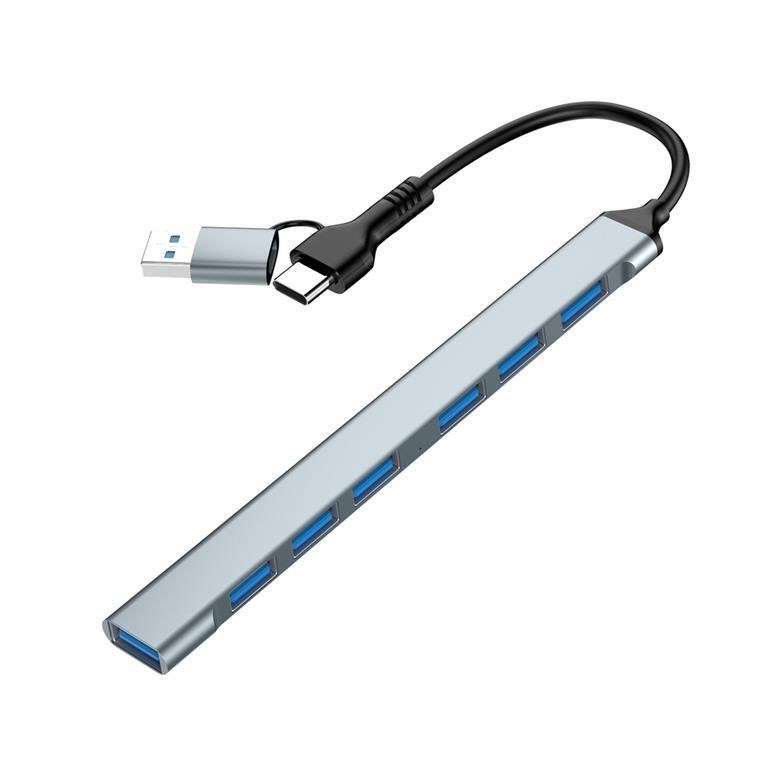 Gembird 7-port USB hub (1x USB 3.2 + 6x USB 2.0) USB-A + USB-C USB hub - USB 3.2 - 7 ports - Sølv