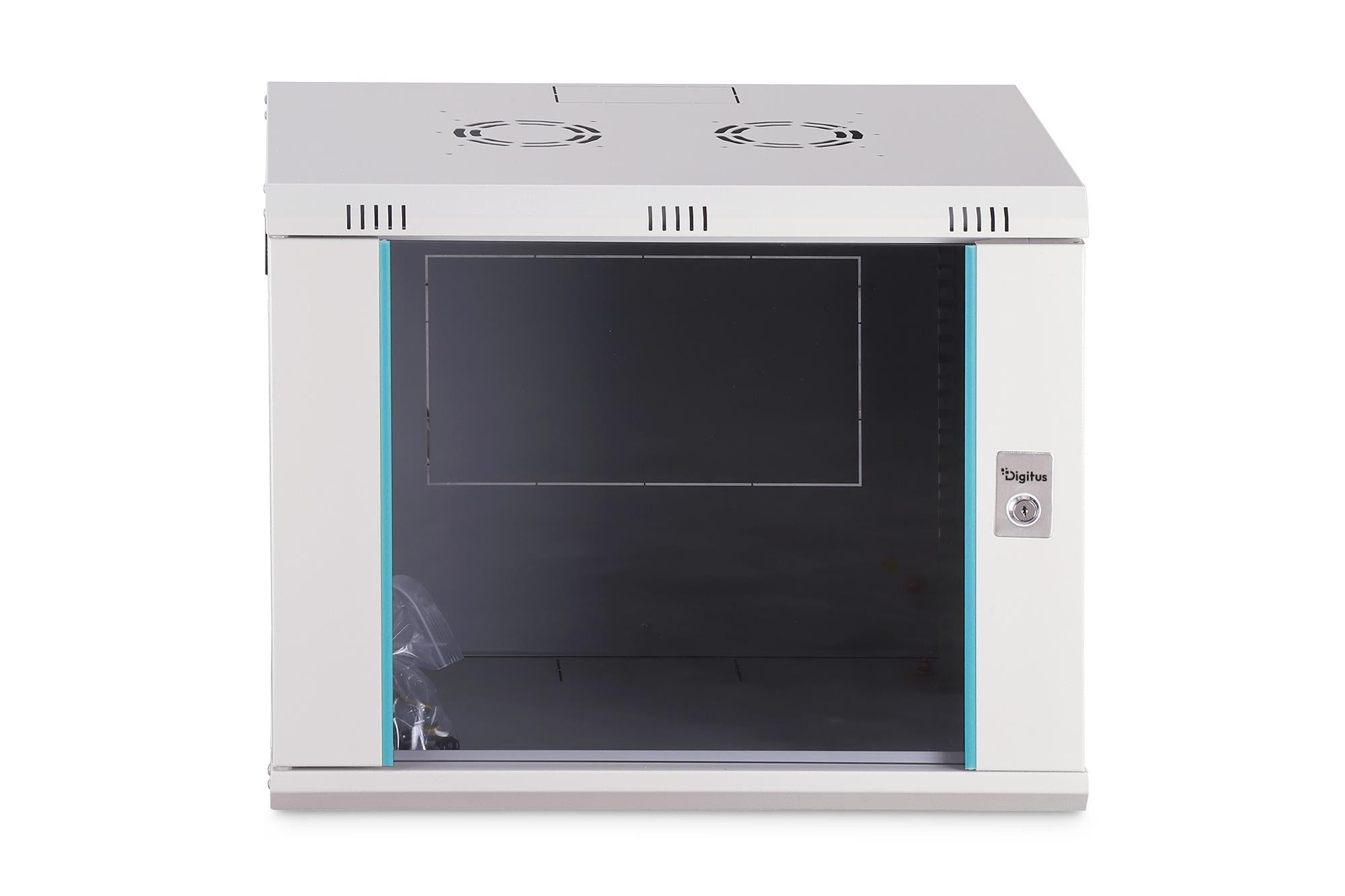 DIGITUS DN-37104 - 9U Wall-Mounted Cabinet | 600x450mm | Glass Door | Unmounted