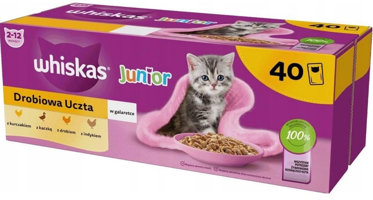 Whiskas Junior fjerkræ i gelé - vådt kattefoder - 40 x 85g Katteudstyr 4008429164781