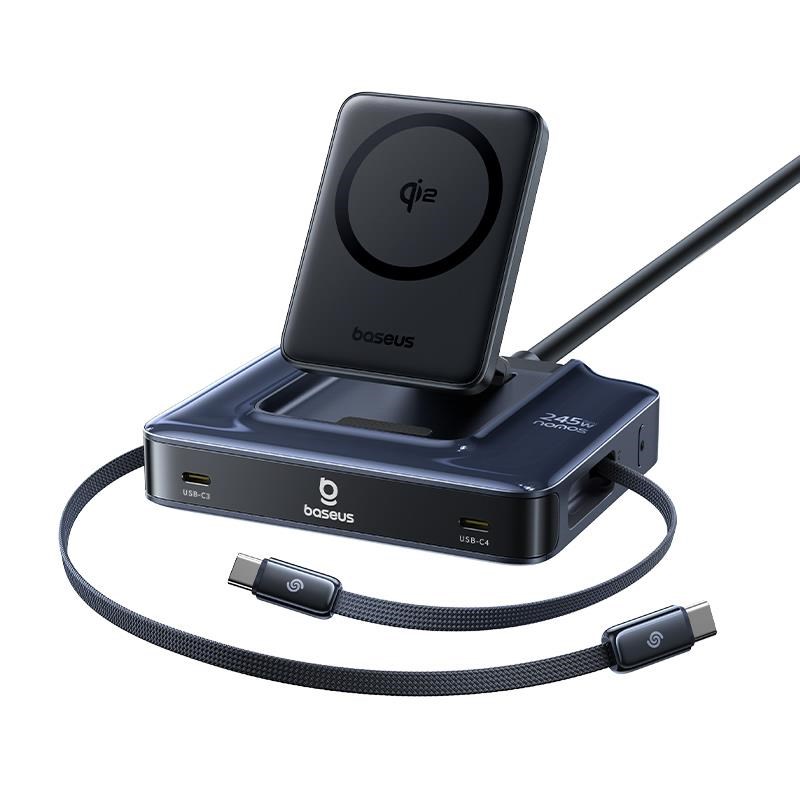 Baseus Nomos NH21 6-in-1 245W Wireless Charging Station with Two Retractable USB-C Cables - Black Mobil Oplader E0120Q00