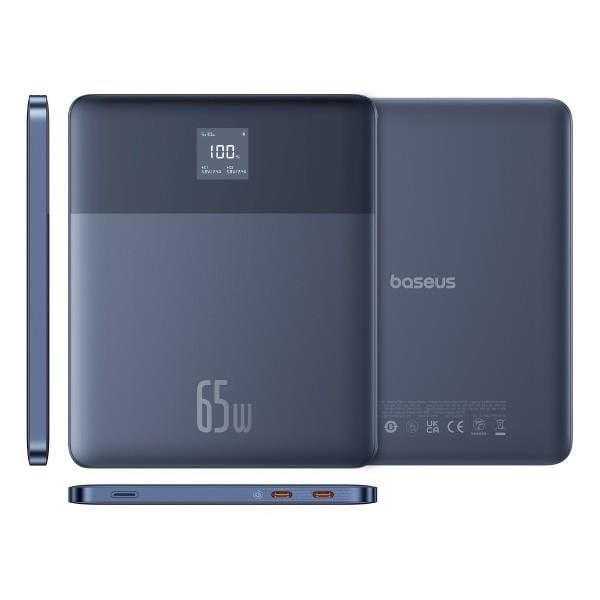 Baseus Blade2 12000mAh 65W Power Bank with Digital Display (Incl. Black 50cm USB-C to USB-C 100W cable) - Blue