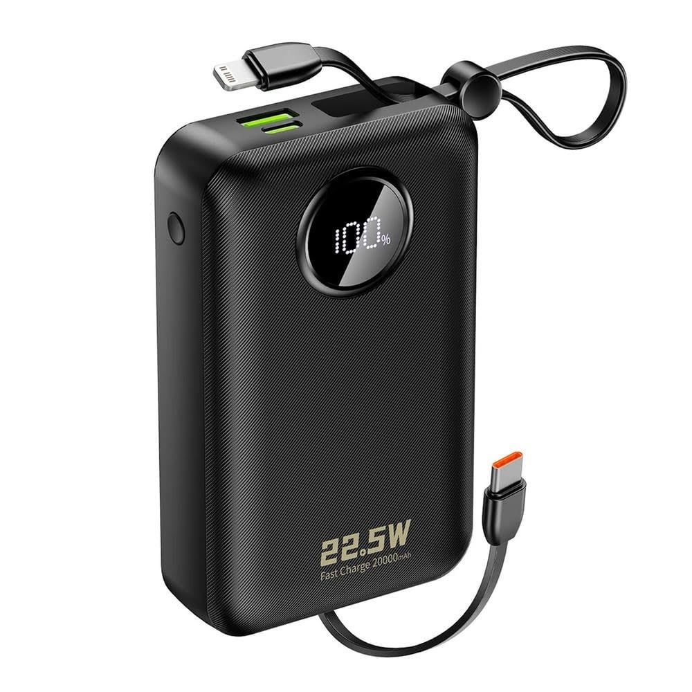 Dudao K14+ Powerbank 20000mAh 22.5W USB-C / USB-A / Built-in Lightning and USB-C Cables - Black Powerbank 6977196680016