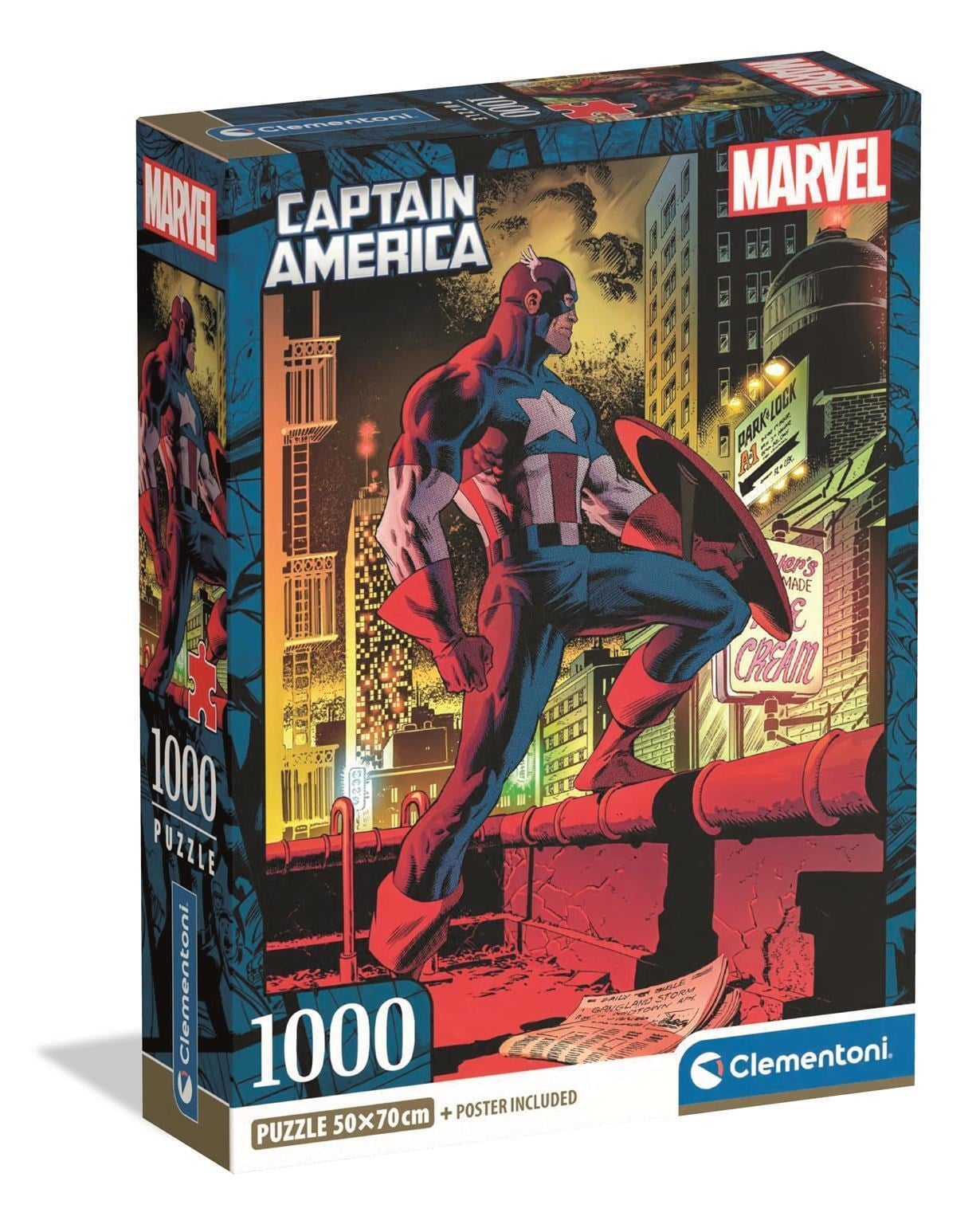Clementoni Puslespil HQC Marvel Captain America, 1000 brikker 2D Puslespil Puslespil 37049