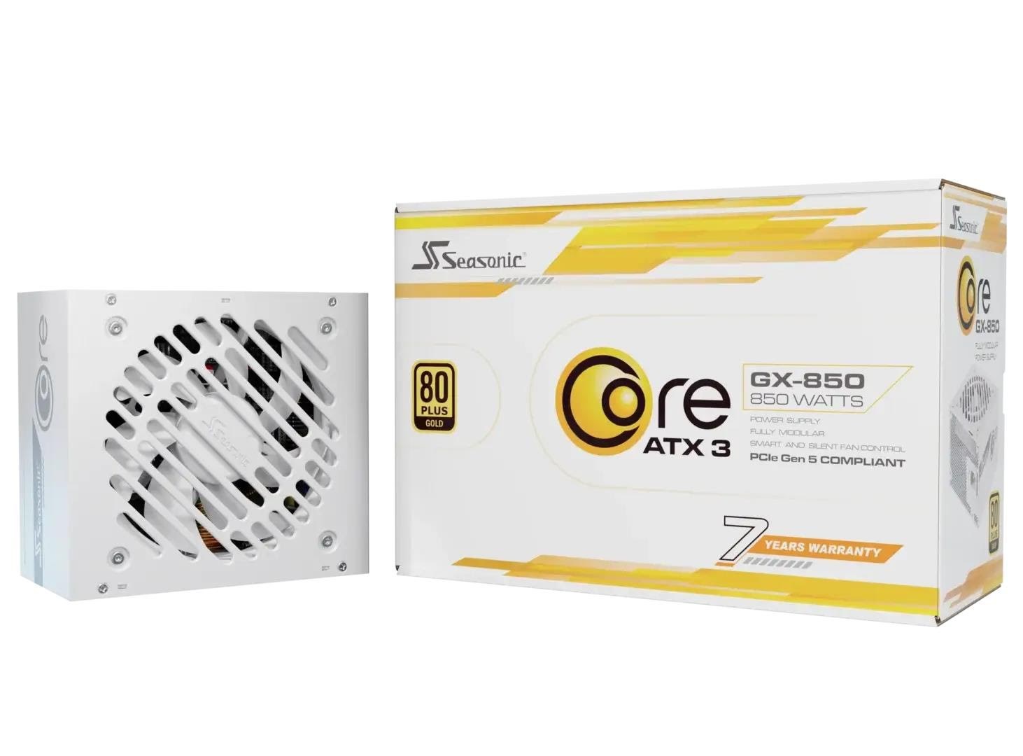 Seasonic CORE GX-850 Strømforsyning - 850 Watt - ATX 3.1 - 80 Plus Gold certified Strømforsyning Hvid SRP-CGX851-A5A32SF-W