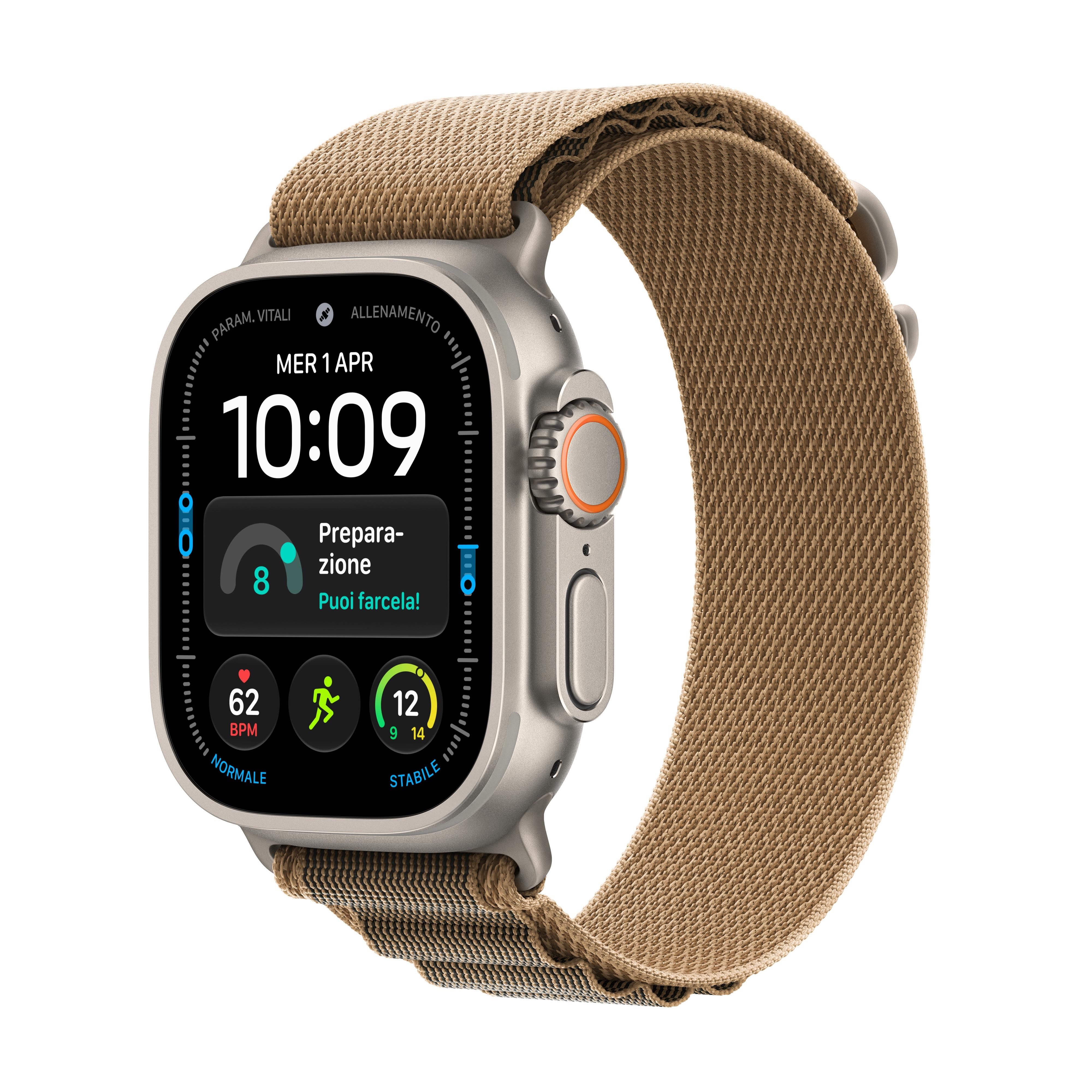 Apple Watch Ultra 4 GPS + Cellular 49mm Natural Titanium Case with Desert Alpine Loop - L Smartwatch MJAG4DH/A