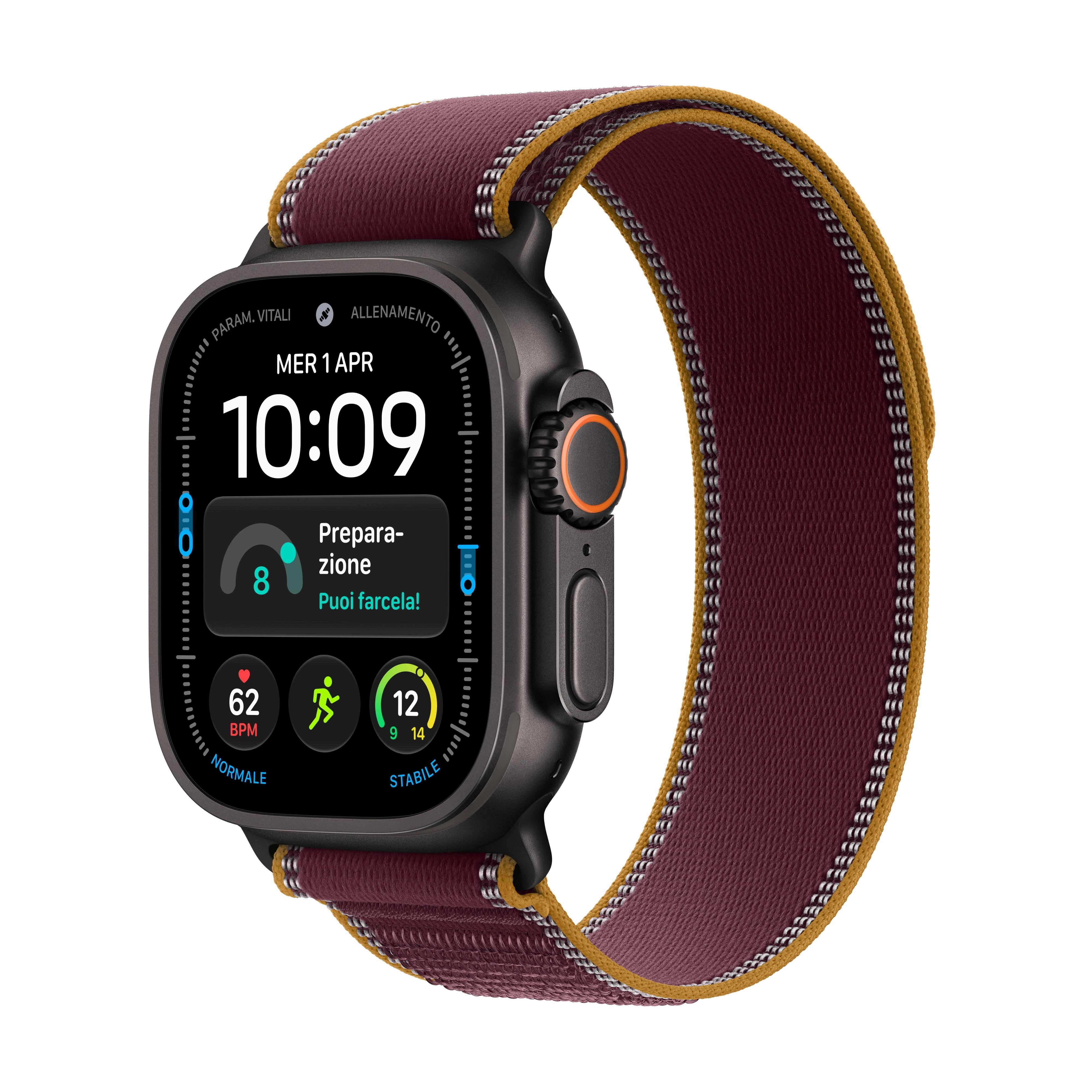 Apple Watch Ultra 4 GPS + Cellular 49mm Black Titanium Case with Burgundy Trail Loop - S/M Smartwatch MJC34DH/A