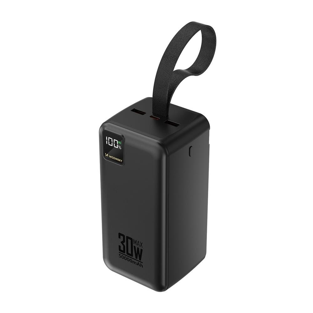 Wozinsky W8-B - 30W 2 x USB-A and 2 x USB-C and USB micro with flashlight - Black - 50000 mAh