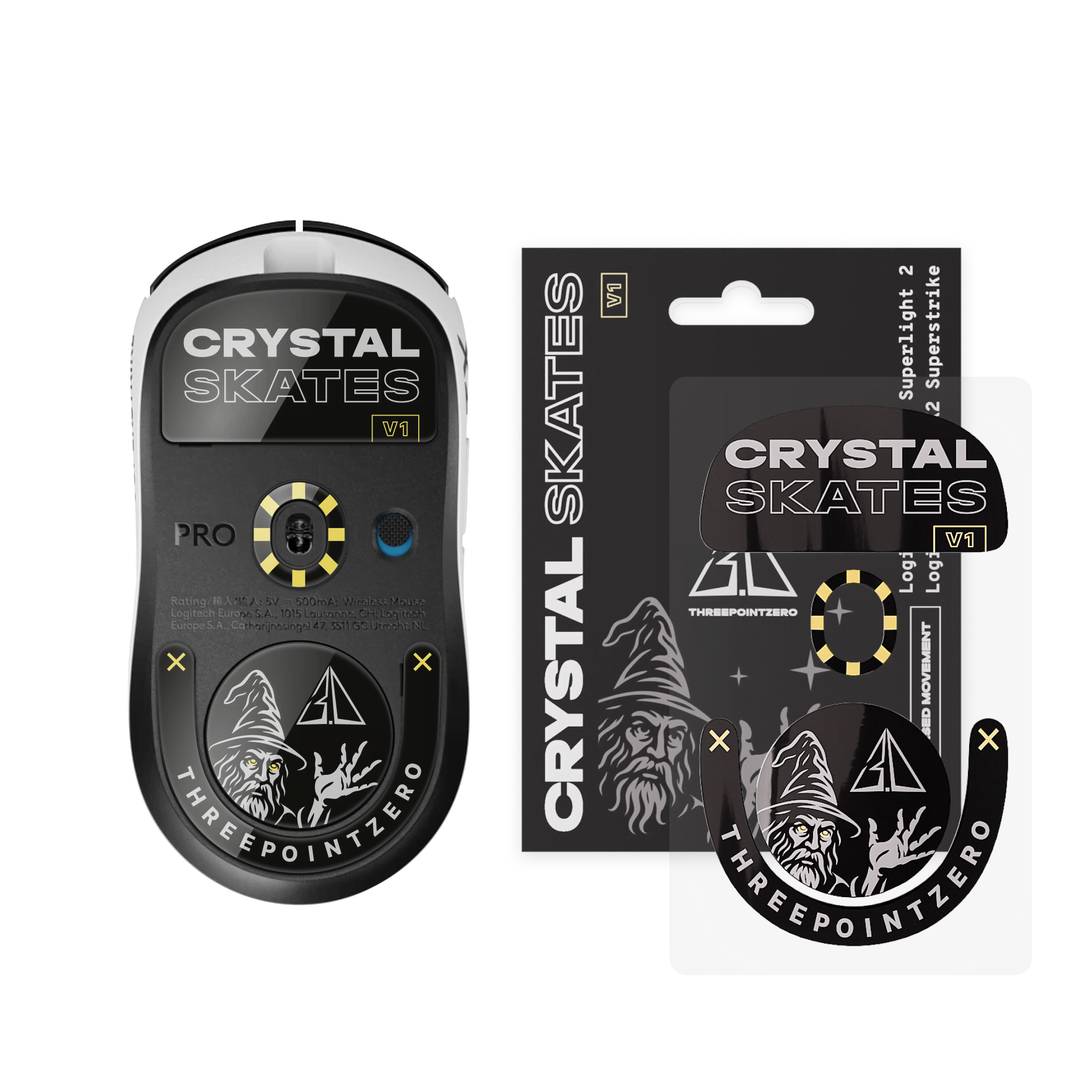 Threepointzero Crystal Skates - for Logitech G Pro X Superlight 2 & Superstrike Musemåtte Sort TPZ-CS-GPX2