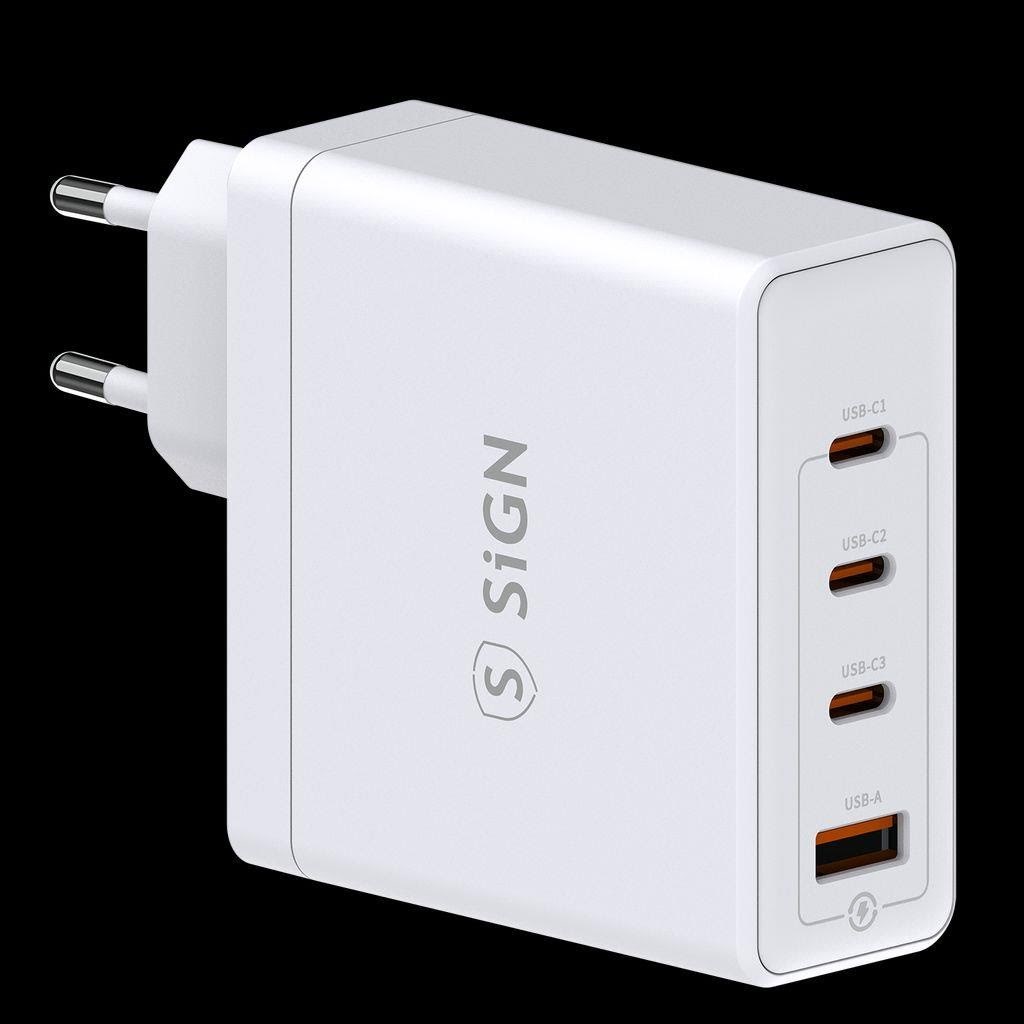 SiGN Fast Charger GaN 140W 3x USB-C / 1x USB-A - White Mobil Oplader SN-140W