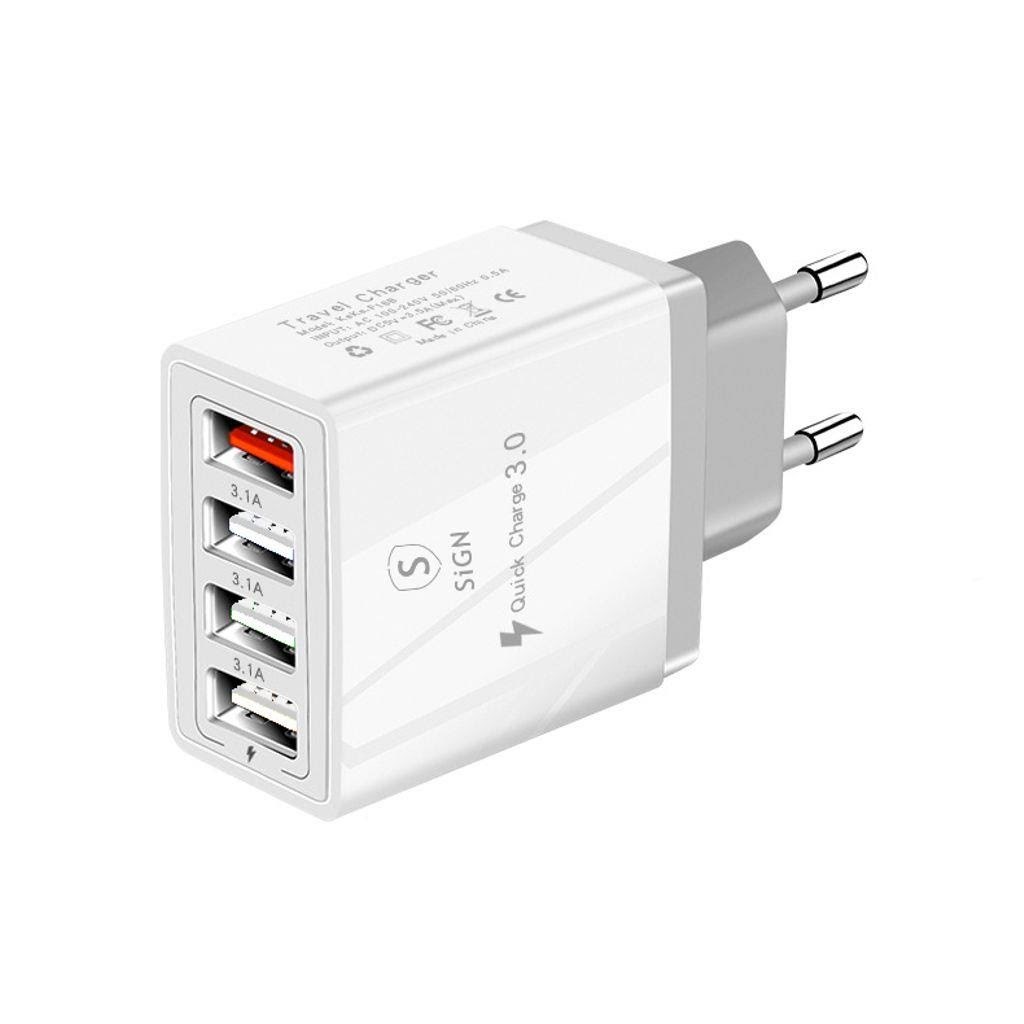 SiGN Fast charger 4xUSB-A - PD & QC 3.0 - 33W - White Mobil Oplader SN-A4P