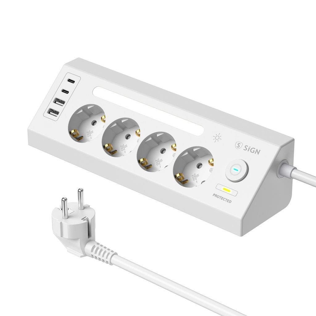 SiGN fast charging desktop power strip 4-way/2x USB-A/2x USB-C 1.8m - white Mobil Oplader SN-OP3436-H