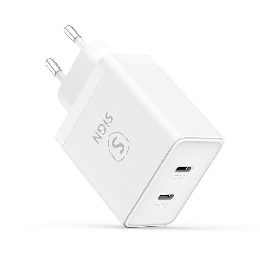 SiGN Dual USB-C PD Charger 40W - White Mobil Oplader SN-PD40W
