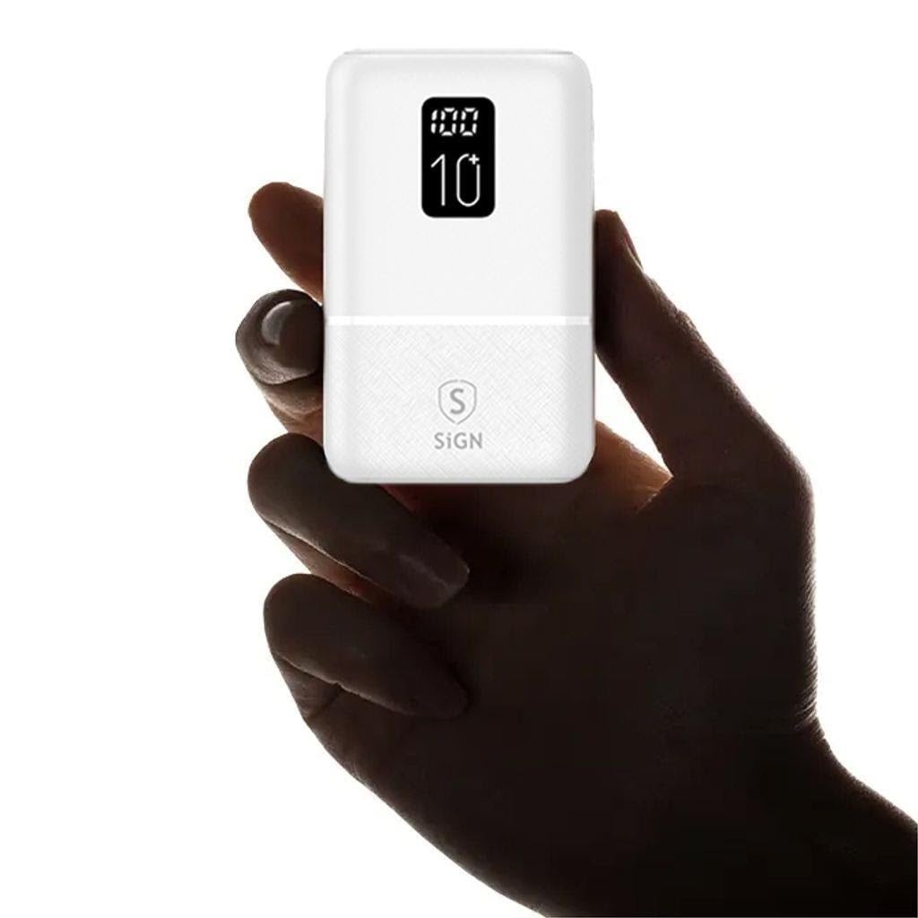 SiGN Mini QC Powerbank with Display - White - 10000 mAh Powerbank SNPB-10MINI