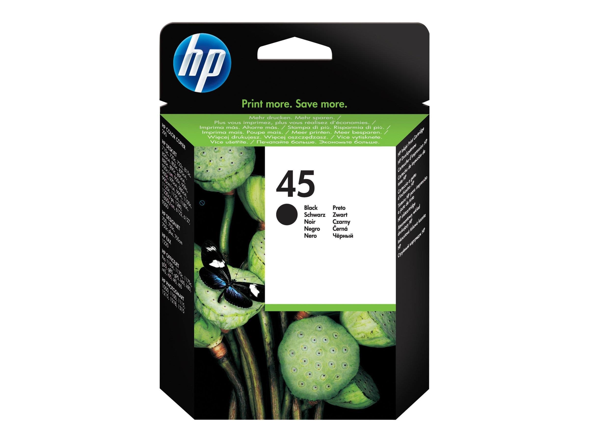 HP 45 / 51645AE High Capacity Black Ink Printerpatron Og Toner Sort