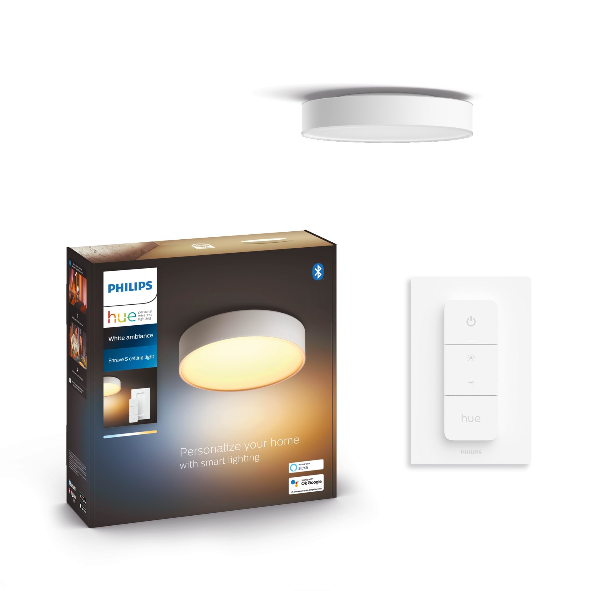 Philips Hue Enrave Lille Loftlampe Hvid + Dimmer Switch V2 Smart Home 8500926
