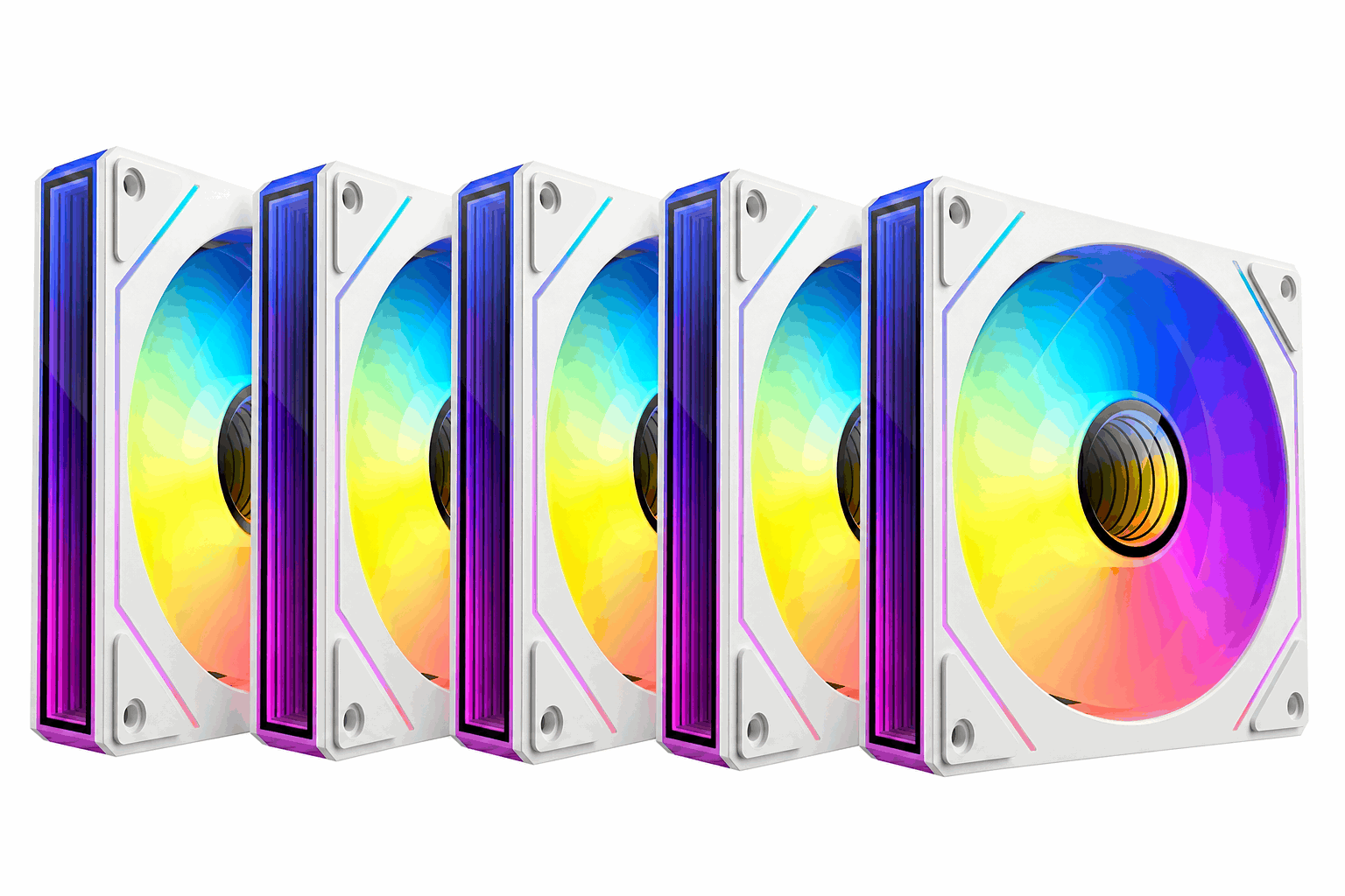 DUTZO INF 120 PWM ARGB Reverse (5-pack) - Kabinet køler - 120mm - Hvid med RGB LED lys - 28 dBA