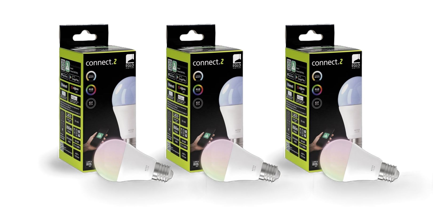 EGLO CONNECT.Z E27 A60 opal SMART pære M/FARVER(RGB) OG TUNABLE WHITE - 3 pak Smart Home 8501070