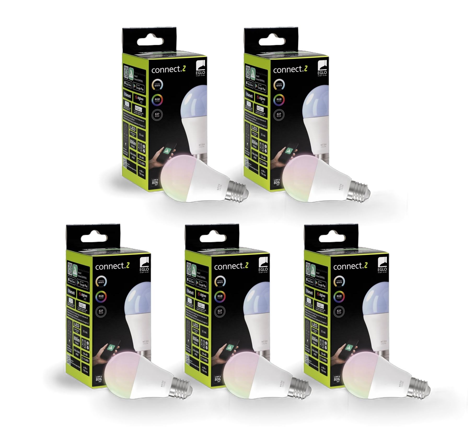 EGLO CONNECT.Z E27 A60 opal SMART pære M/FARVER(RGB) OG TUNABLE WHITE - 5 pak
