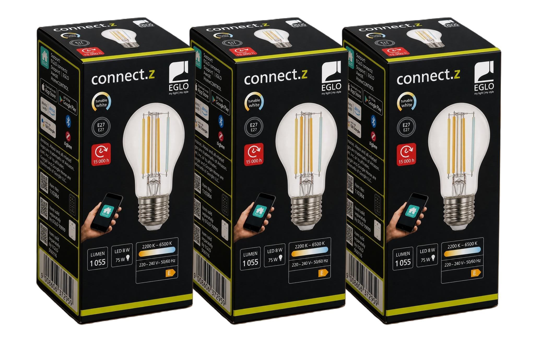 EGLO CONNECT.Z E27 A60 klar SMART pære M/FARVER(RGB) OG VARM HVID LYS - 3 pak Smart Home 8501072