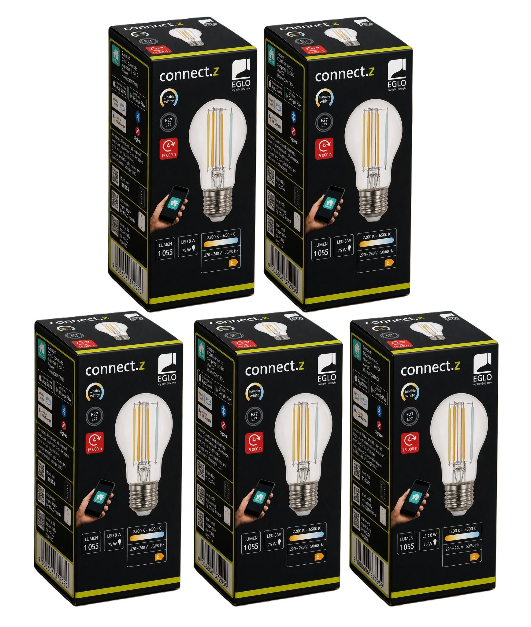 EGLO CONNECT.Z E27 A60 klar SMART pære M/FARVER(RGB) OG VARM HVID LYS - 5 pak