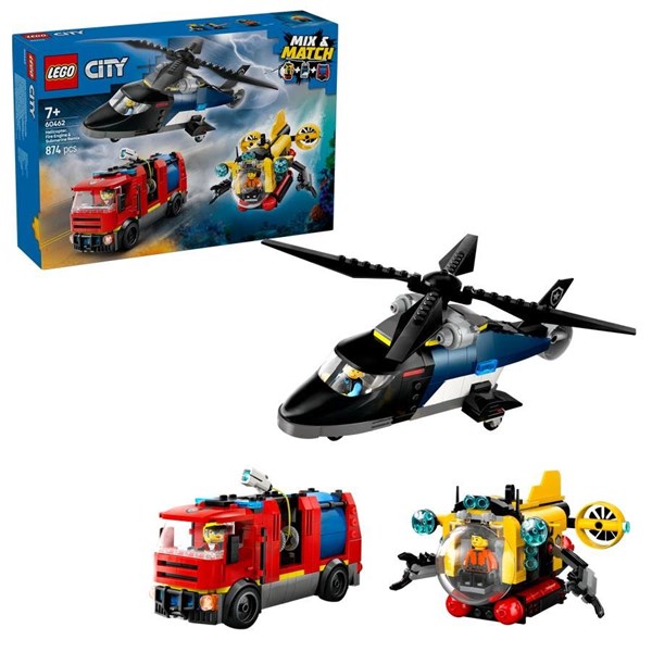 LEGO City Great Vehicles Remix helikopter, brandbil og ubåd